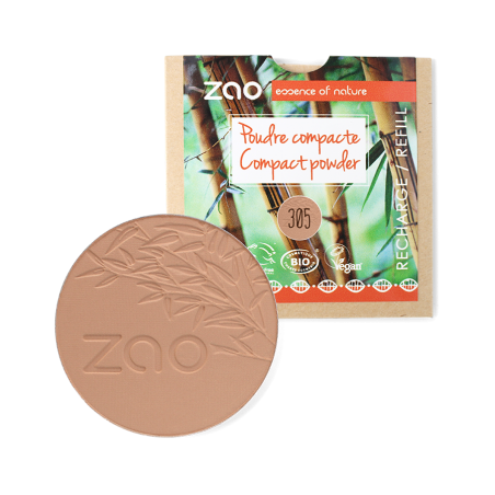 Zao - Poudre Compacte Bio - 305 - Chocolat au Lait - Recharge